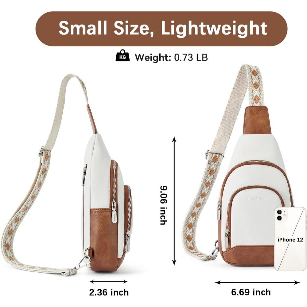 Leather Sling Bag for Women Vintage Crossbody Purse with Guitar Strap Bohemian - Picture 3 of 8